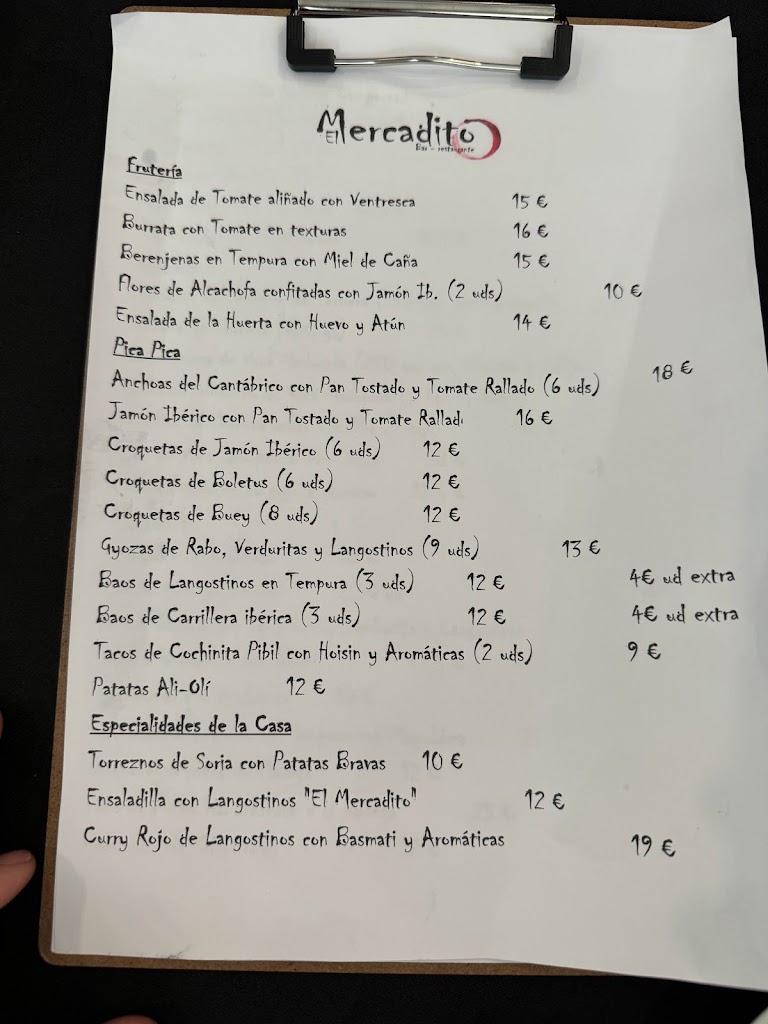 El Mercadito Bar-Restaurante — Carta