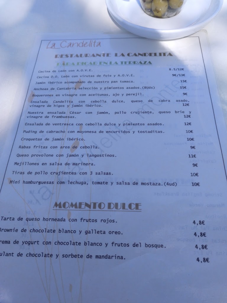 Restaurante La Candelita — Carta