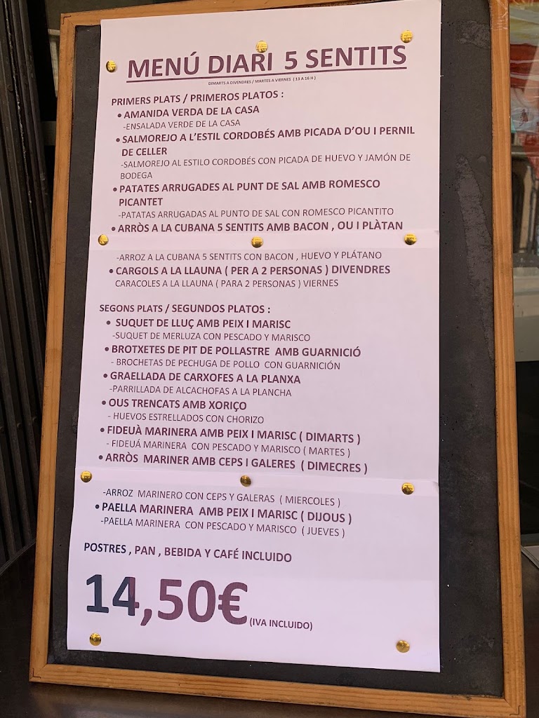 Els 5 Sentits Restaurant — Carta