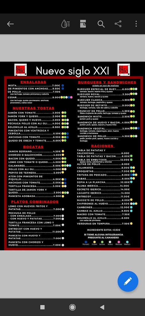 Restaurante En Navalmoral de la Mata Nuevo Siglo XXI — Carta