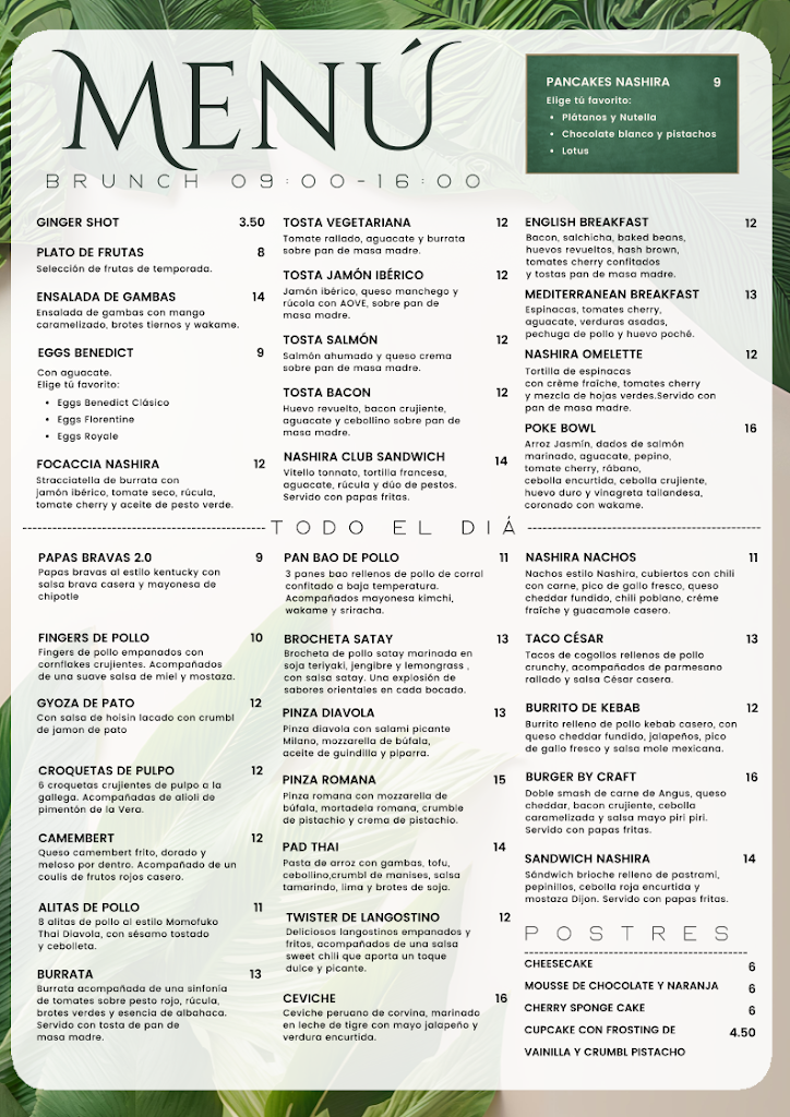 Nashira Brunch, Cocktail, Gastrobar & Shisha Lounge — Carta