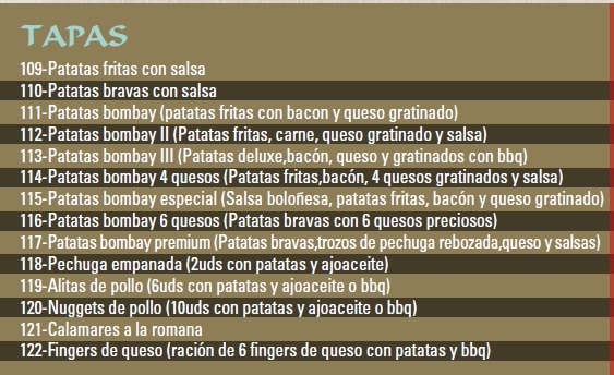 Restaurante Bombay - Comida India halal — Carta