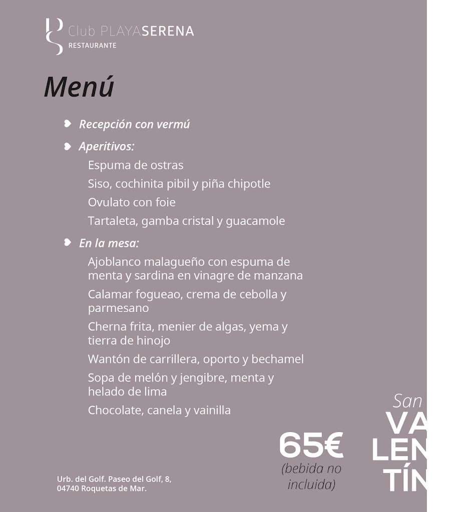 Restaurante Club Playa Serena — Carta