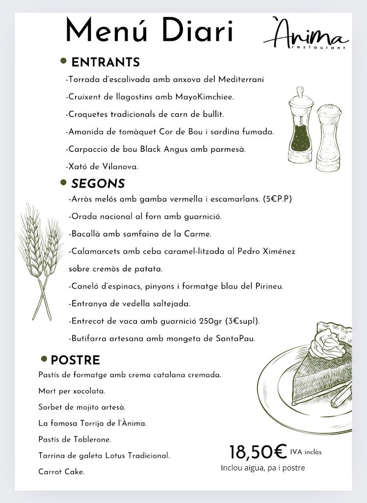 Anima Restaurant Vilanova — Carta