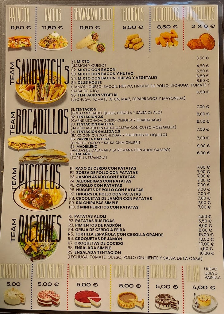 Cafeteria TENTACION Tapas — Carta