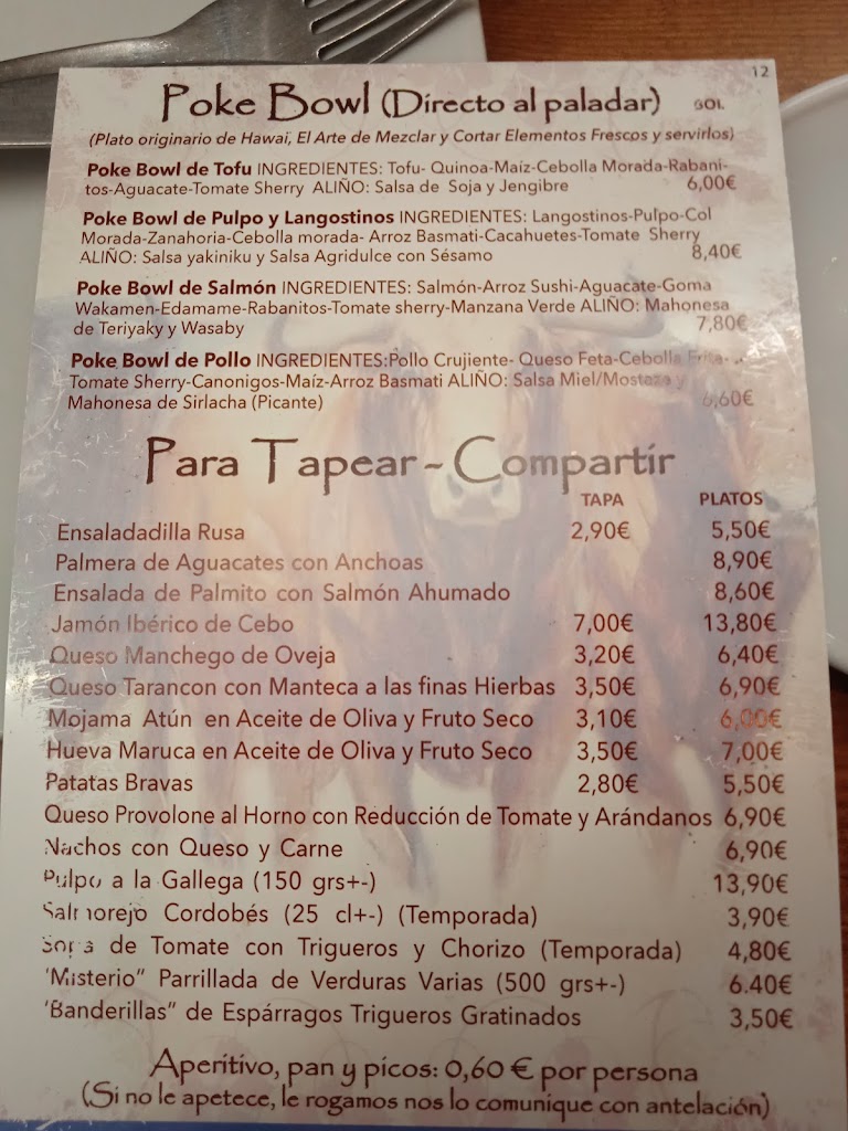 El Colmao del Gallego — Carta