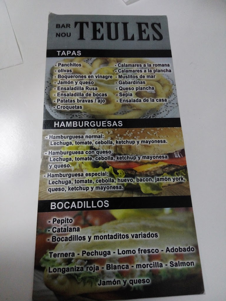 Bar Nou Teules — Carta