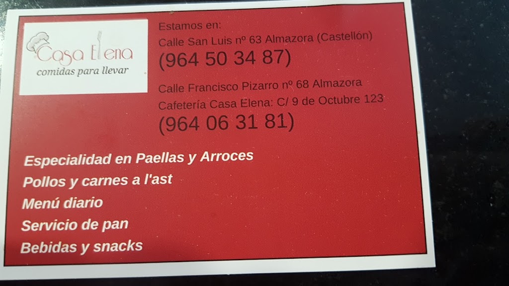 Cafeteria Casa Elena — Carta