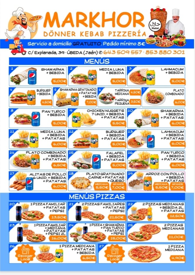 Markhor Doner Kebab y pizzeria Ubeda — Carta