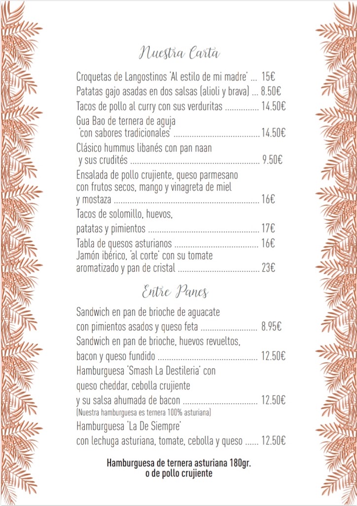 La destileria gastrobar — Carta