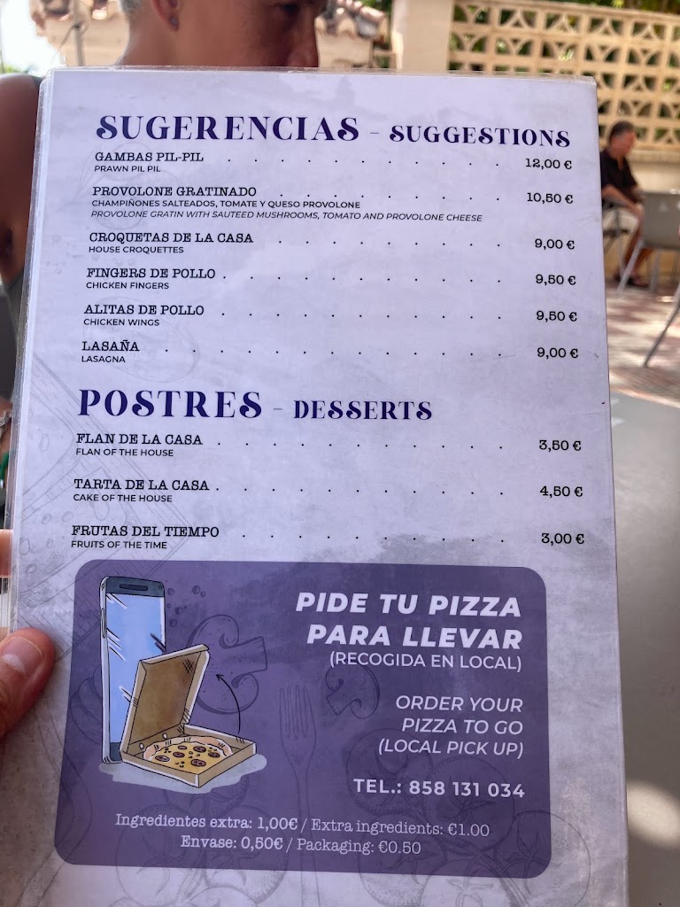 Bar Pizzeria Chacho Juan — Carta