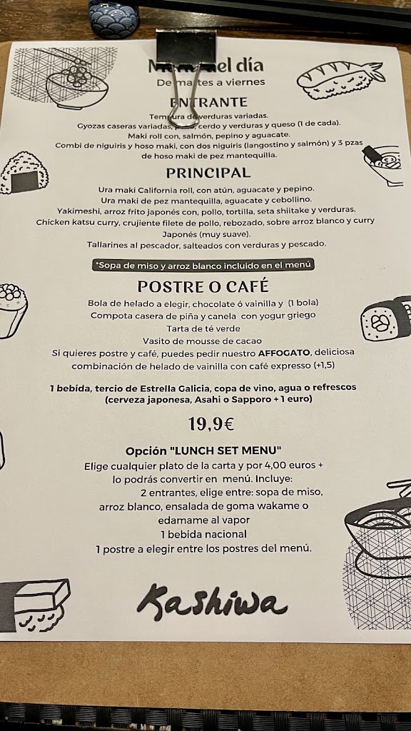 Restaurante Kashiwa — Carta