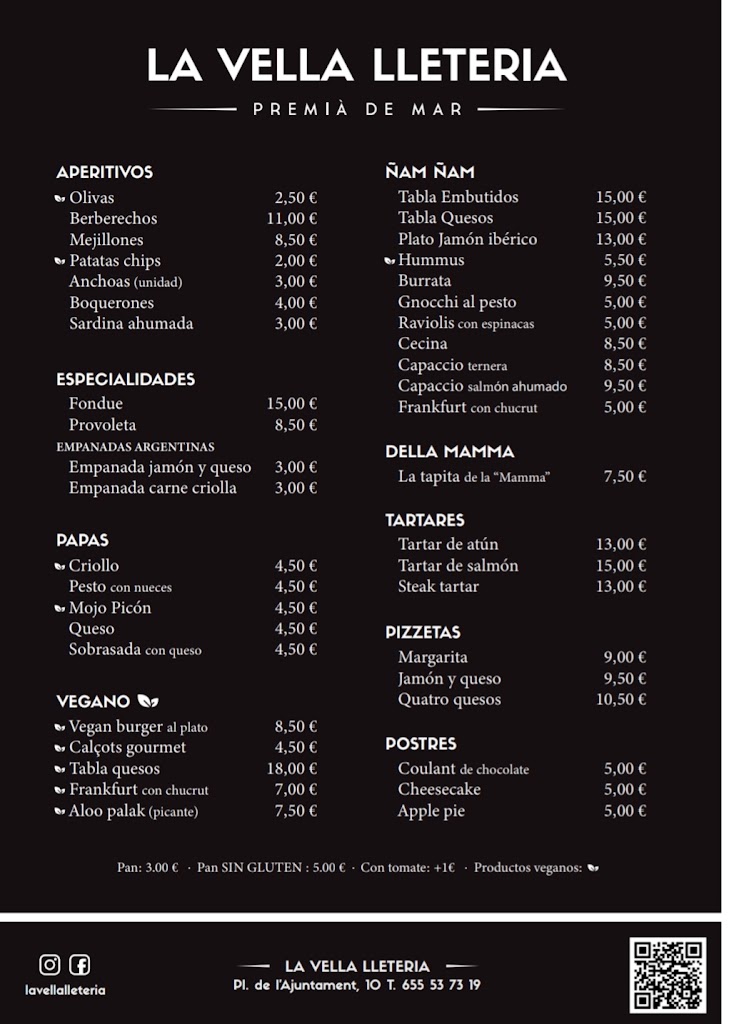 La Vella Lleteria — Carta