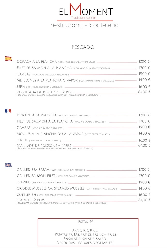 El Moment Blanes — Carta