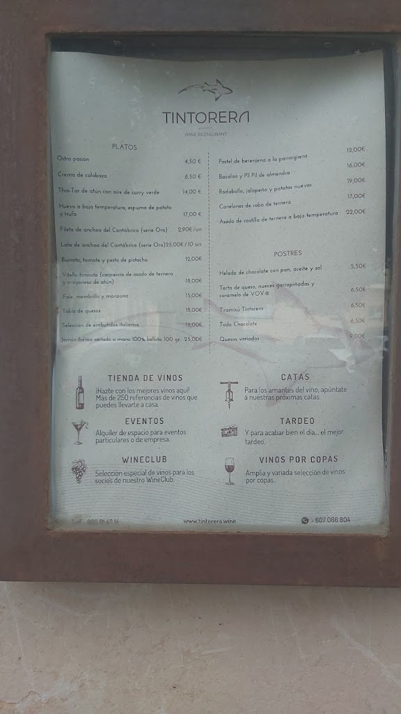Tintorera Wine Restaurant — Carta