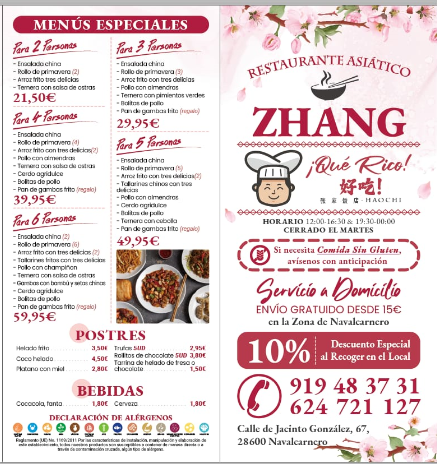 Restaurante asiatico zhang — Carta
