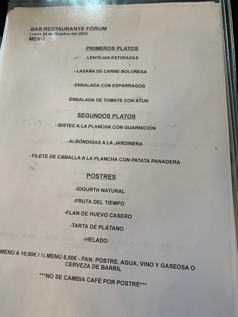 Bar Restaurante Forum — Carta