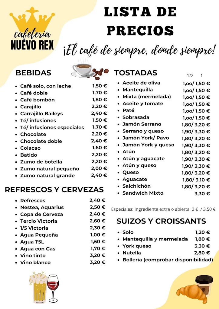 Cafe Bar Nuevo Rex — Carta