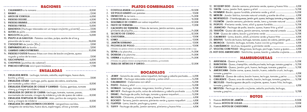 Cafe-Bar Nicolas — Carta
