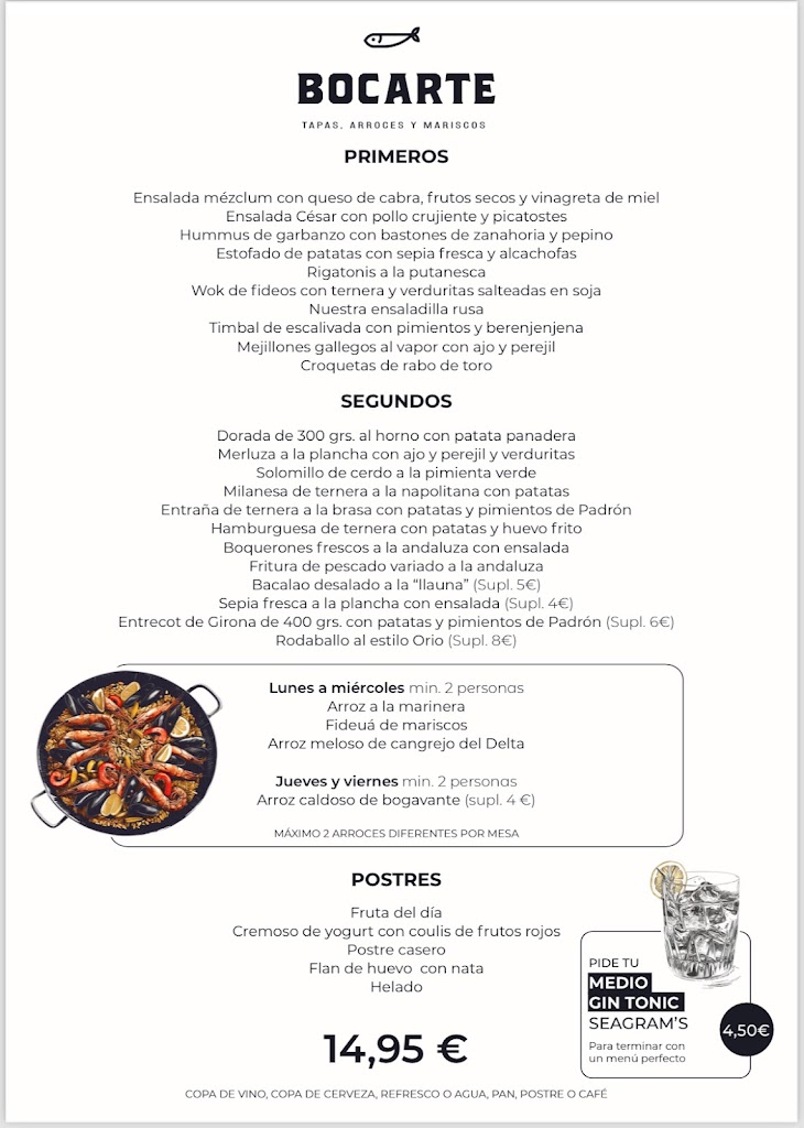 Restaurante Bocarte — Carta