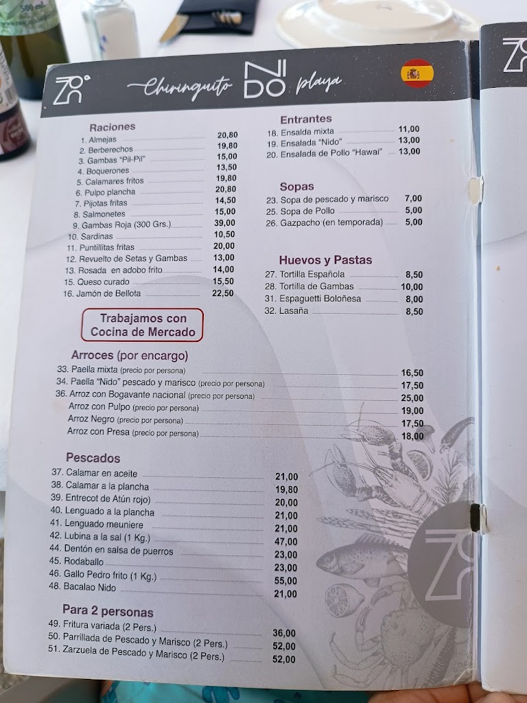 Chiringuito Nido Playa — Carta