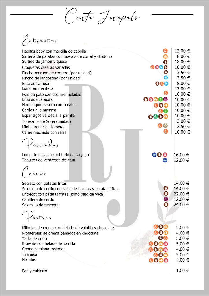 RESTAURANTE JARAPALO — Carta