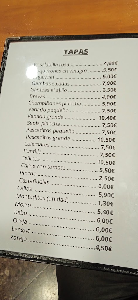 Bar El Sevilla — Carta