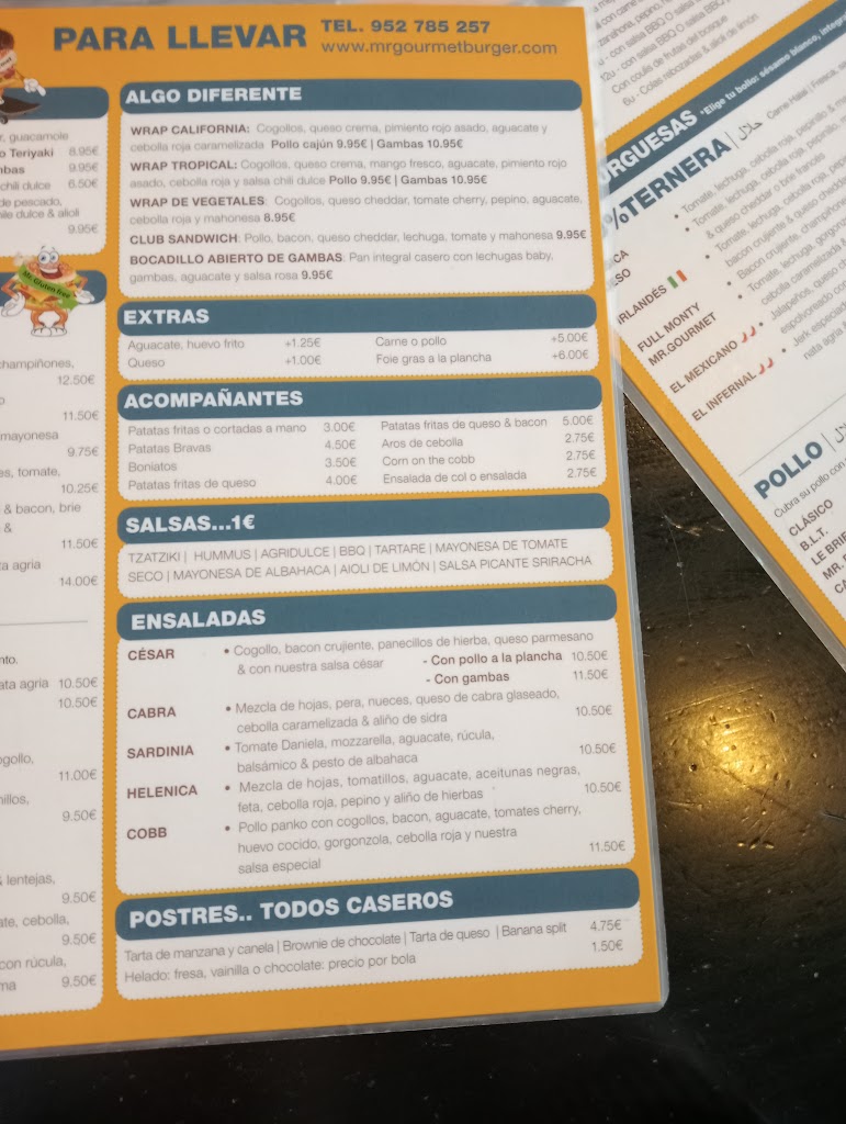 Mr. Gourmet Burger — Carta