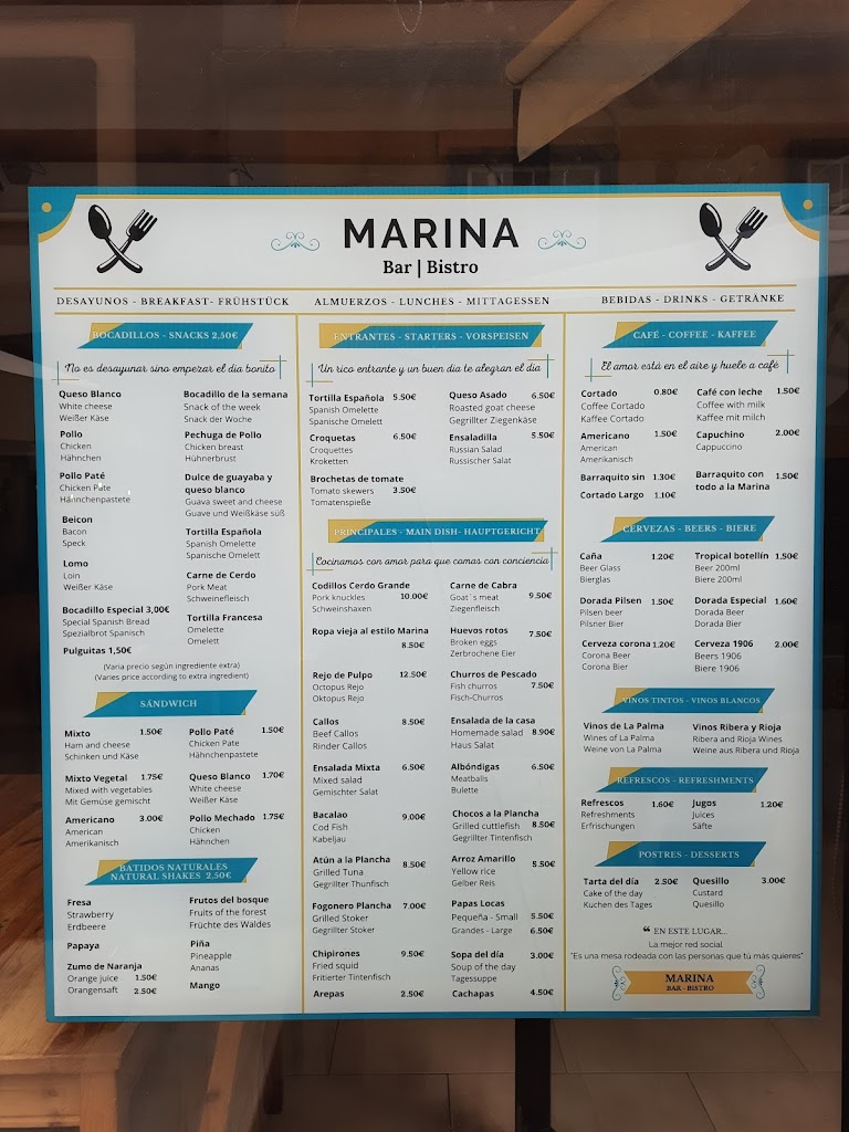 Marina Bar — Carta