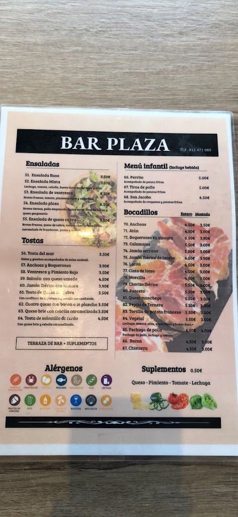 Restaurante Plaza — Carta