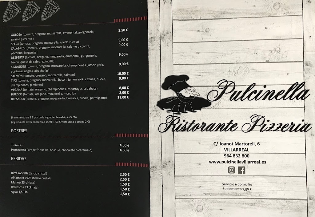 Pulcinella Ristorante Pizzeria — Carta