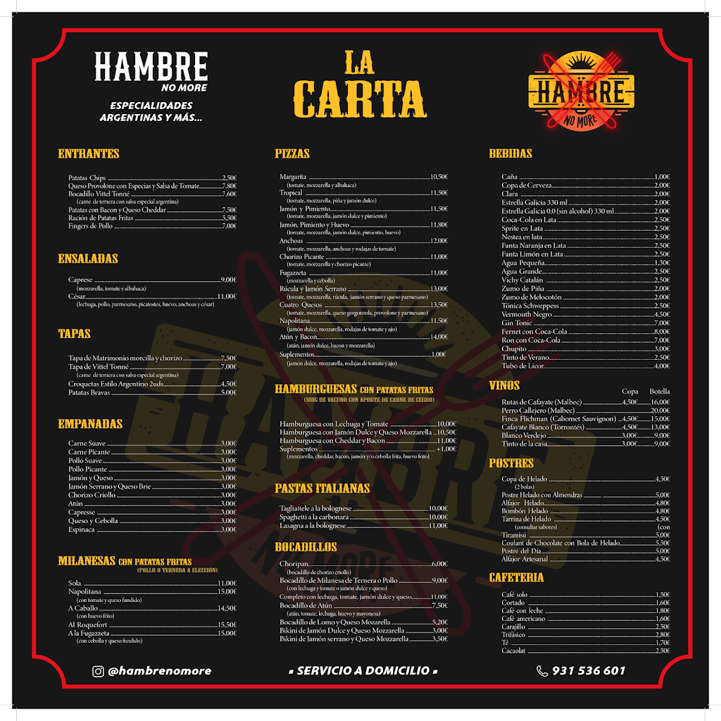 HAMBRE NO MORE — Carta