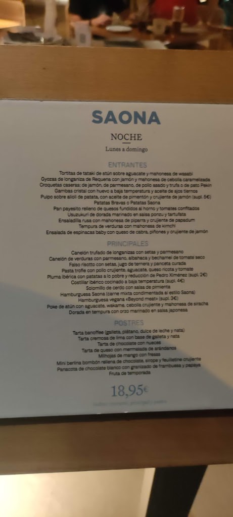 Saona Benicassim — Carta