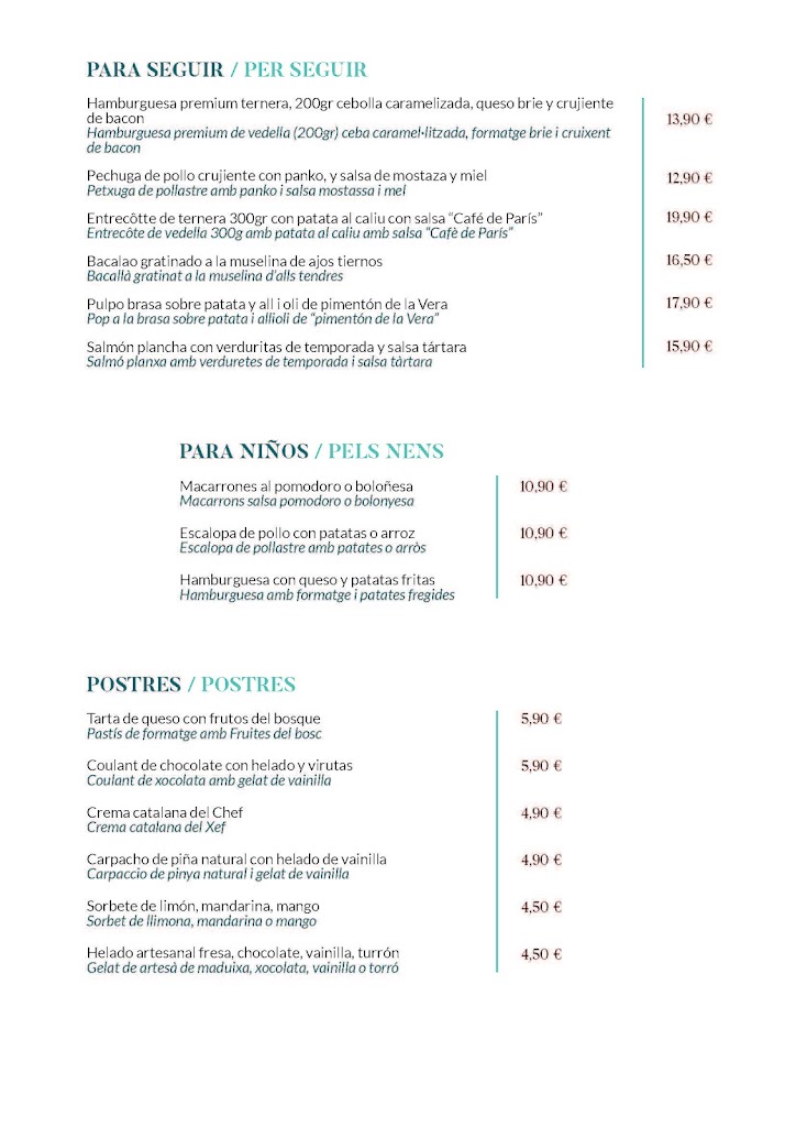 Baluma Restaurant & Lounge Bar — Carta