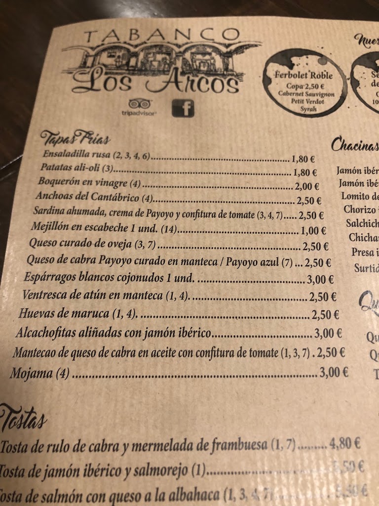 Bar los Arcos — Carta