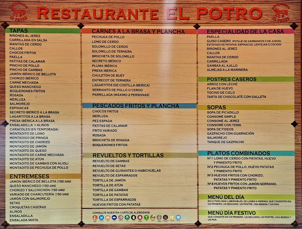 Restaurante El Potro — Carta