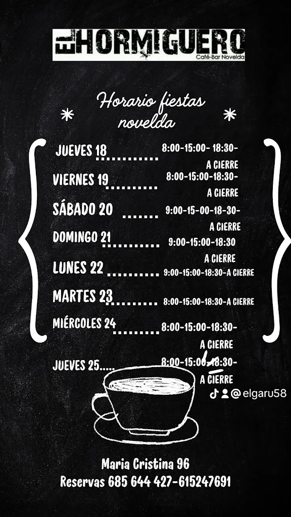 Cafe- Bar El Hormiguero en Novelda — Carta