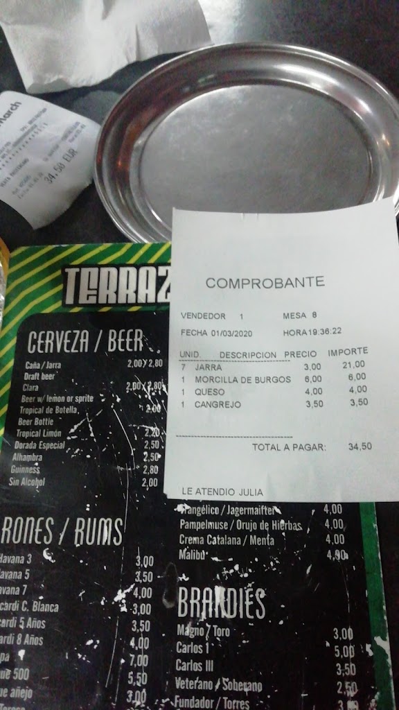 Cafeteria Terraza Plaza — Carta