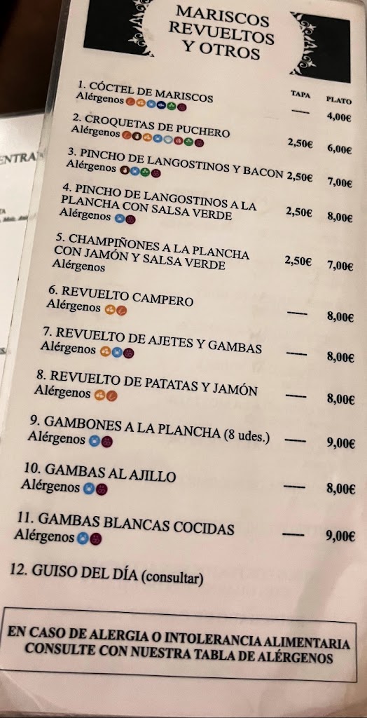 Bar Casa Lolo — Carta