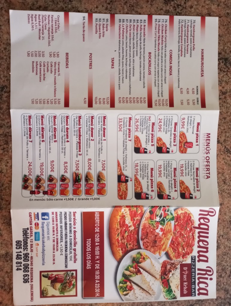 Requena Rica Kebab-Pizzeria — Carta