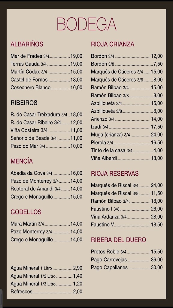 Parrillada A Lareira — Carta