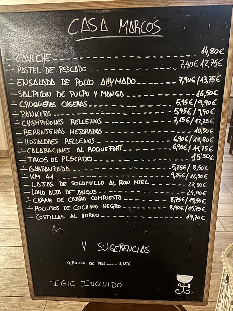 Restaurante Casa Marcos — Carta
