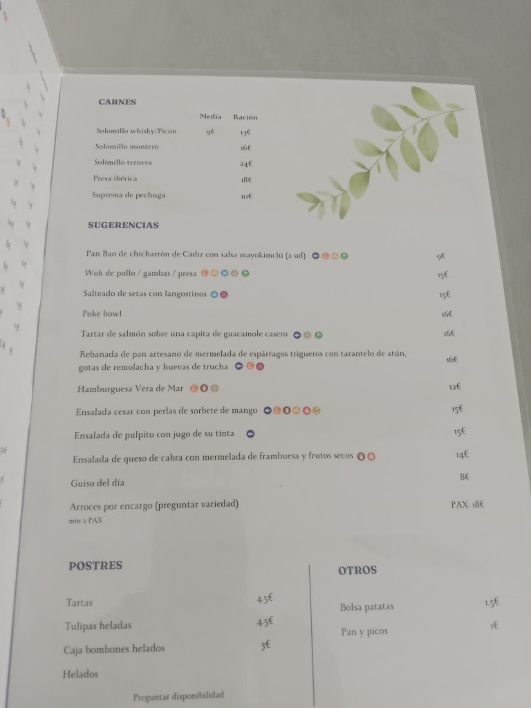 RESTAURANTE VERA DE MAR — Carta
