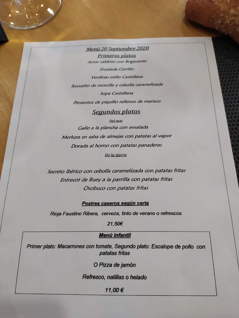 Restaurante Cerrillo de Hoyo — Carta