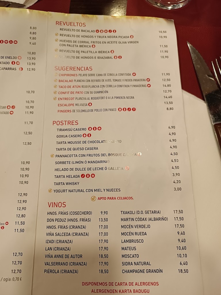 Restaurante La Pintozzeria — Carta
