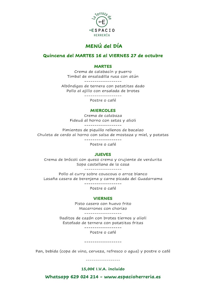 Restaurante con terraza en El Escorial | Espacio Herreria — Carta