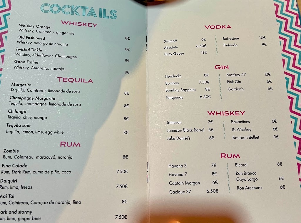 Padam Bar Torremolinos — Carta