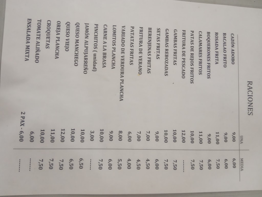 Cafe- bar Castillo — Carta
