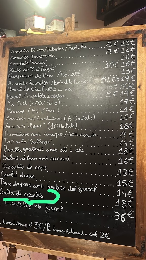 Restaurant Cal purgat — Carta