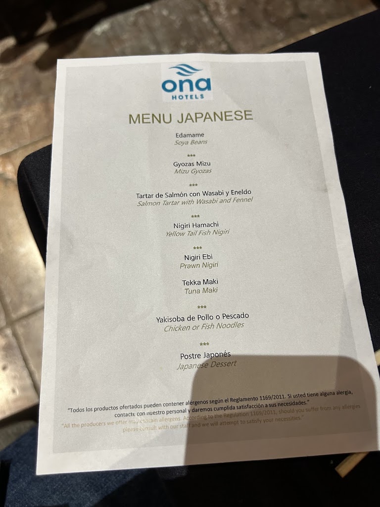 Restaurante Mizu Spa & sushi bar — Carta
